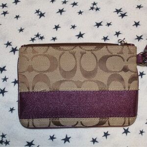 Coach Tan and Purple Signature Wristlet
